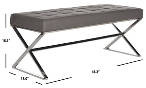 Safavieh Micha Modern Ottoman - Italian Memphis-Inspired Design, Soft Pu Leather, Chic Accent Or Extra Seating Grey/Chrome FOX2023B