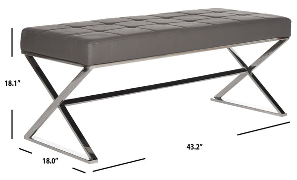 Safavieh Micha Modern Ottoman - Italian Memphis-Inspired Design, Soft Pu Leather, Chic Accent Or Extra Seating Grey/Chrome FOX2023B