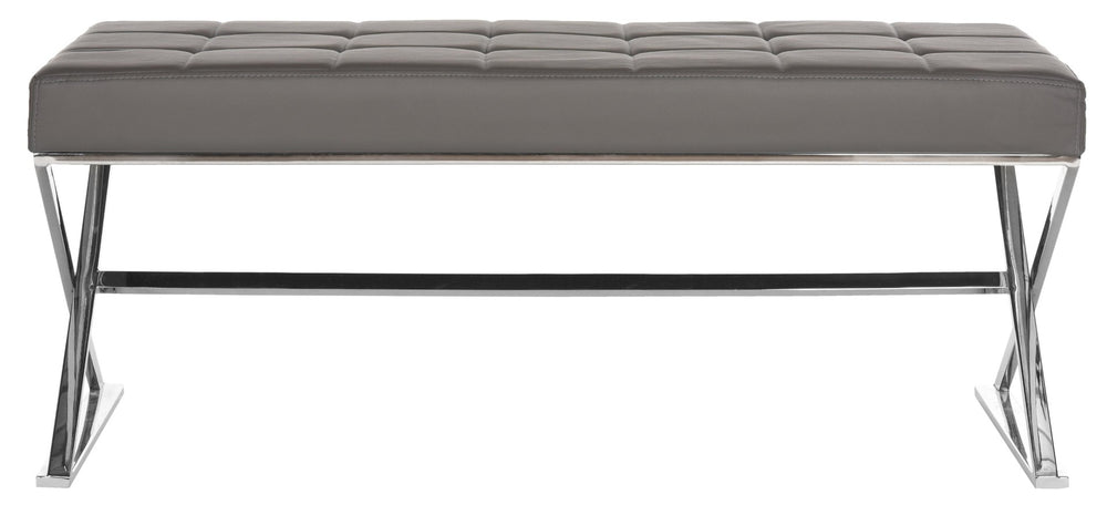 Safavieh Micha Modern Ottoman - Italian Memphis-Inspired Design, Soft Pu Leather, Chic Accent Or Extra Seating Grey/Chrome FOX2023B