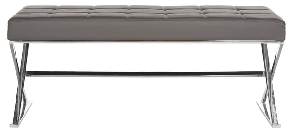 Safavieh Micha Modern Ottoman - Italian Memphis-Inspired Design, Soft Pu Leather, Chic Accent Or Extra Seating Grey/Chrome FOX2023B