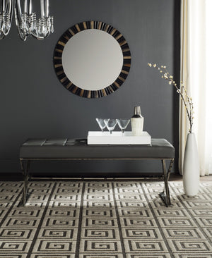 Safavieh Micha Modern Ottoman - Italian Memphis-Inspired Design, Soft Pu Leather, Chic Accent Or Extra Seating Grey/Chrome FOX2023B