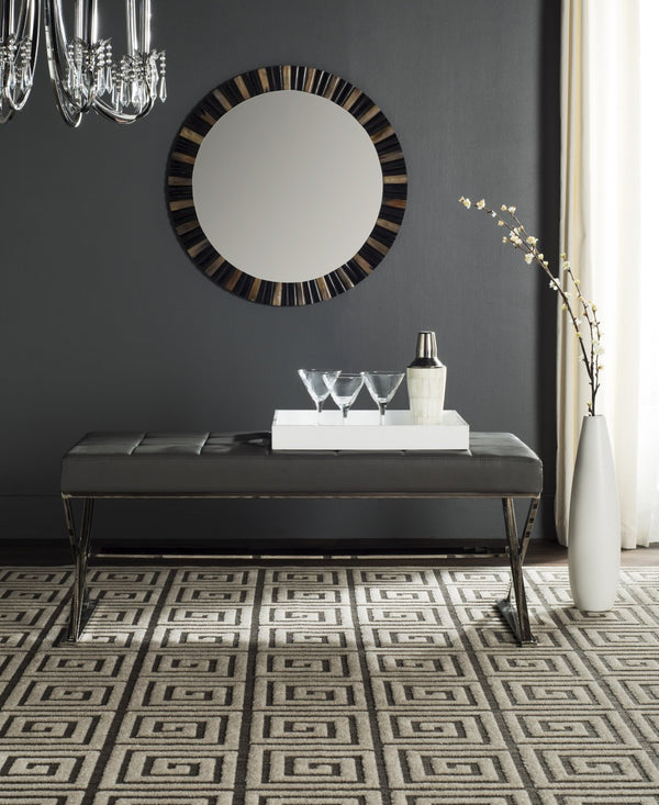 Safavieh Micha Modern Ottoman - Italian Memphis-Inspired Design, Soft Pu Leather, Chic Accent Or Extra Seating Grey/Chrome FOX2023B