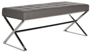 Safavieh Micha Modern Ottoman - Italian Memphis-Inspired Design, Soft Pu Leather, Chic Accent Or Extra Seating Grey/Chrome FOX2023B