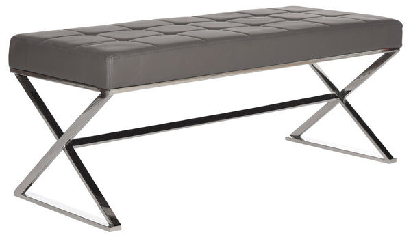 Safavieh Micha Modern Ottoman - Italian Memphis-Inspired Design, Soft Pu Leather, Chic Accent Or Extra Seating Grey/Chrome FOX2023B