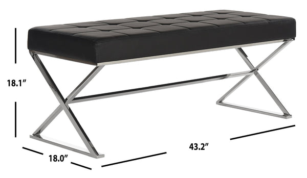 Safavieh Micha Modern Ottoman - Italian Memphis-Inspired Design, Soft Pu Leather, Chic Accent Or Extra Seating Black/Chrome FOX2023D