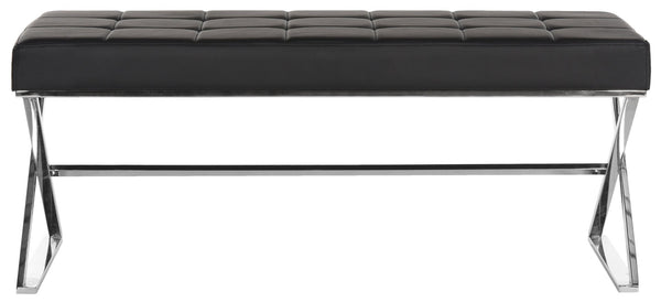 Safavieh Micha Modern Ottoman - Italian Memphis-Inspired Design, Soft Pu Leather, Chic Accent Or Extra Seating Black/Chrome FOX2023D