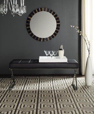 Safavieh Micha Modern Ottoman - Italian Memphis-Inspired Design, Soft Pu Leather, Chic Accent Or Extra Seating Black/Chrome FOX2023D