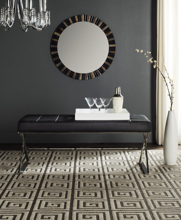 Safavieh Micha Modern Ottoman - Italian Memphis-Inspired Design, Soft Pu Leather, Chic Accent Or Extra Seating Black/Chrome FOX2023D