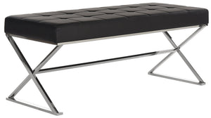 Safavieh Micha Modern Ottoman - Italian Memphis-Inspired Design, Soft Pu Leather, Chic Accent Or Extra Seating Black/Chrome FOX2023D
