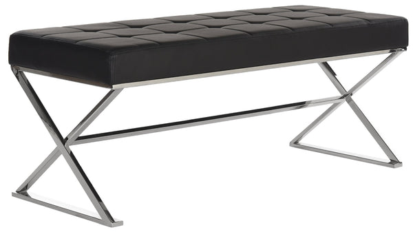 Safavieh Micha Modern Ottoman - Italian Memphis-Inspired Design, Soft Pu Leather, Chic Accent Or Extra Seating Black/Chrome FOX2023D