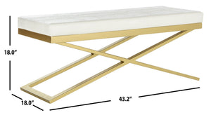 Safavieh Acra Bench - Luxe Modern Glam Seating With Gold Finish, Perfect For Entryway, Bedroom & Living Space White Crocodile/Gold FOX2027C