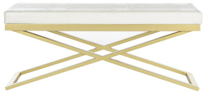 Safavieh Acra Bench - Luxe Modern Glam Seating With Gold Finish, Perfect For Entryway, Bedroom & Living Space White Crocodile/Gold FOX2027C