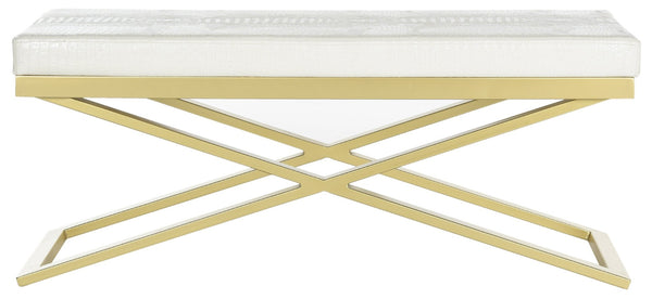 Safavieh Acra Bench - Luxe Modern Glam Seating With Gold Finish, Perfect For Entryway, Bedroom & Living Space White Crocodile/Gold FOX2027C