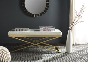 Safavieh Acra Bench - Luxe Modern Glam Seating With Gold Finish, Perfect For Entryway, Bedroom & Living Space White Crocodile/Gold FOX2027C