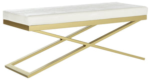 Safavieh Acra Bench - Luxe Modern Glam Seating With Gold Finish, Perfect For Entryway, Bedroom & Living Space White Crocodile/Gold FOX2027C