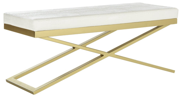 Safavieh Acra Bench - Luxe Modern Glam Seating With Gold Finish, Perfect For Entryway, Bedroom & Living Space White Crocodile/Gold FOX2027C