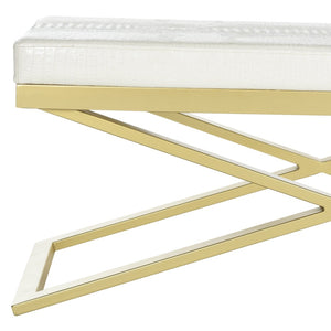 Safavieh Acra Bench - Luxe Modern Glam Seating With Gold Finish, Perfect For Entryway, Bedroom & Living Space White Crocodile/Gold FOX2027C
