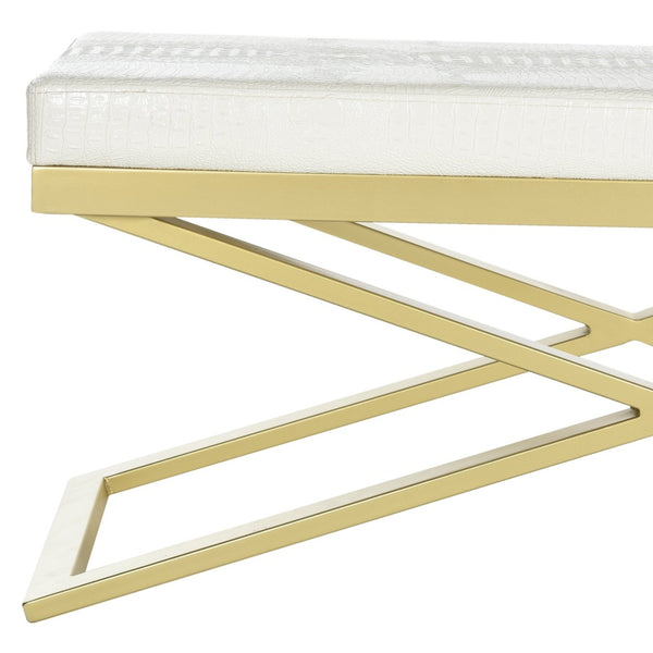 Safavieh Acra Bench - Luxe Modern Glam Seating With Gold Finish, Perfect For Entryway, Bedroom & Living Space White Crocodile/Gold FOX2027C