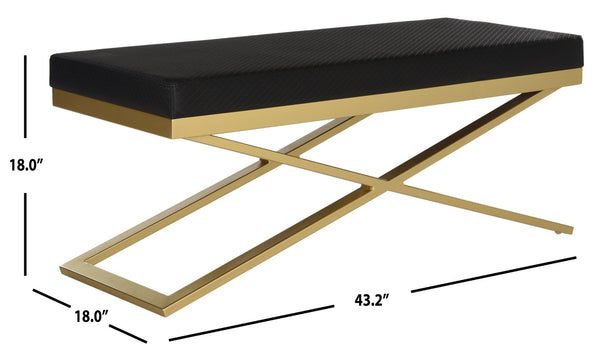 Safavieh Acra Bench - Luxe Modern Glam Seating With Gold Finish, Perfect For Entryway, Bedroom & Living Space Black Bottega/Gold FOX2027E