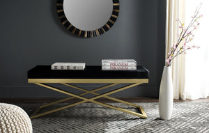 Safavieh Acra Bench - Luxe Modern Glam Seating With Gold Finish, Perfect For Entryway, Bedroom & Living Space Black Bottega/Gold FOX2027E