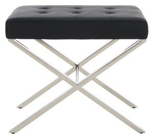 Safavieh Sienna Ottoman - Sleek Modernist Accent For Living Spaces, Versatile Footrest And Side Table Black/Chrome FOX2028A
