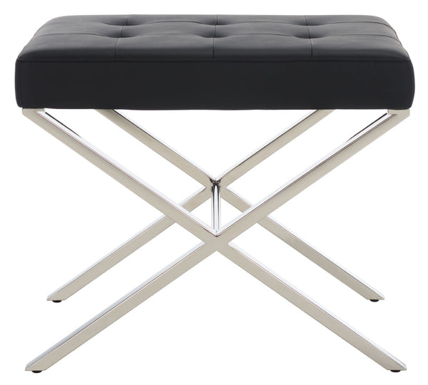 Safavieh Sienna Ottoman - Sleek Modernist Accent For Living Spaces, Versatile Footrest And Side Table Black/Chrome FOX2028A
