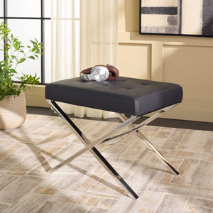 Safavieh Sienna Ottoman - Sleek Modernist Accent For Living Spaces, Versatile Footrest And Side Table Black/Chrome FOX2028A