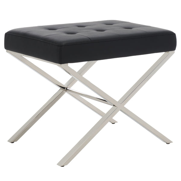 Safavieh Sienna Ottoman - Sleek Modernist Accent For Living Spaces, Versatile Footrest And Side Table Black/Chrome FOX2028A