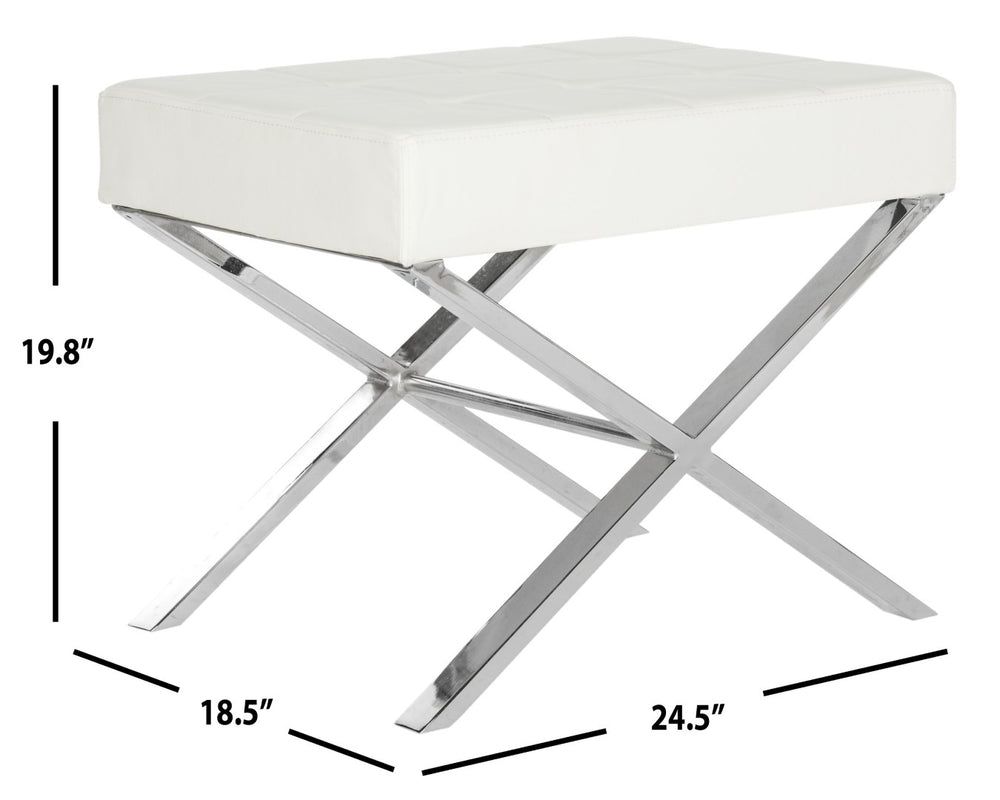 Safavieh Sienna Ottoman - Sleek Modernist Accent For Living Spaces, Versatile Footrest And Side Table White/Chrome FOX2028B