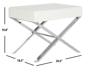 Safavieh Sienna Ottoman - Sleek Modernist Accent For Living Spaces, Versatile Footrest And Side Table White/Chrome FOX2028B