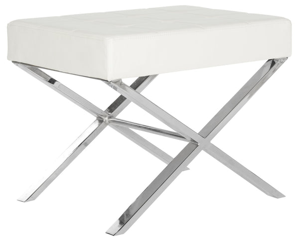 Safavieh Sienna Ottoman - Sleek Modernist Accent For Living Spaces, Versatile Footrest And Side Table White/Chrome FOX2028B