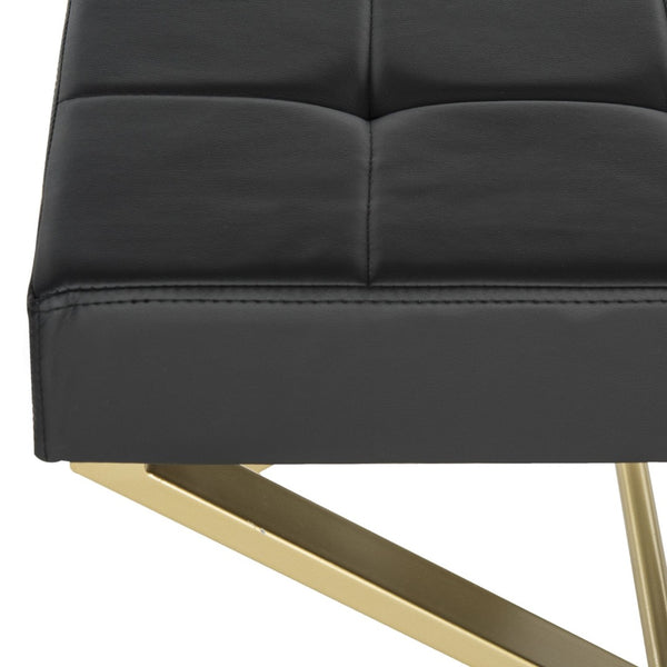 Safavieh Badgley Ottoman - Glamorous Black Pu Leather Accent Seat With Gold-Finish Legs For Chic Spaces FOX2029A