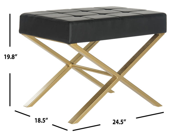 Safavieh Badgley Ottoman - Glamorous Black Pu Leather Accent Seat With Gold-Finish Legs For Chic Spaces FOX2029A