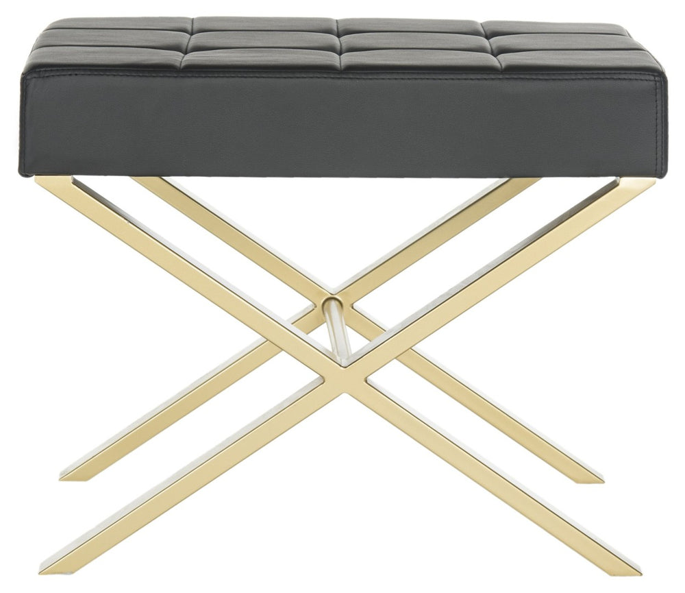 Safavieh Badgley Ottoman - Glamorous Black Pu Leather Accent Seat With Gold-Finish Legs For Chic Spaces FOX2029A