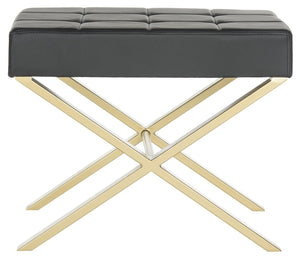 Safavieh Badgley Ottoman - Glamorous Black Pu Leather Accent Seat With Gold-Finish Legs For Chic Spaces FOX2029A