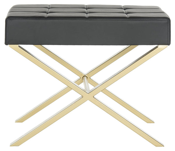 Safavieh Badgley Ottoman - Glamorous Black Pu Leather Accent Seat With Gold-Finish Legs For Chic Spaces FOX2029A
