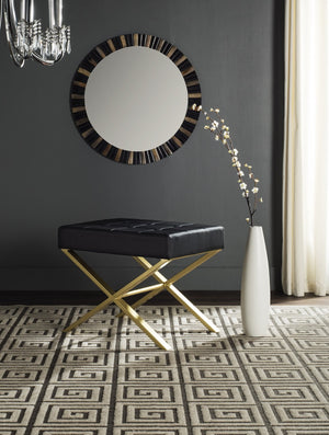 Safavieh Badgley Ottoman - Glamorous Black Pu Leather Accent Seat With Gold-Finish Legs For Chic Spaces FOX2029A
