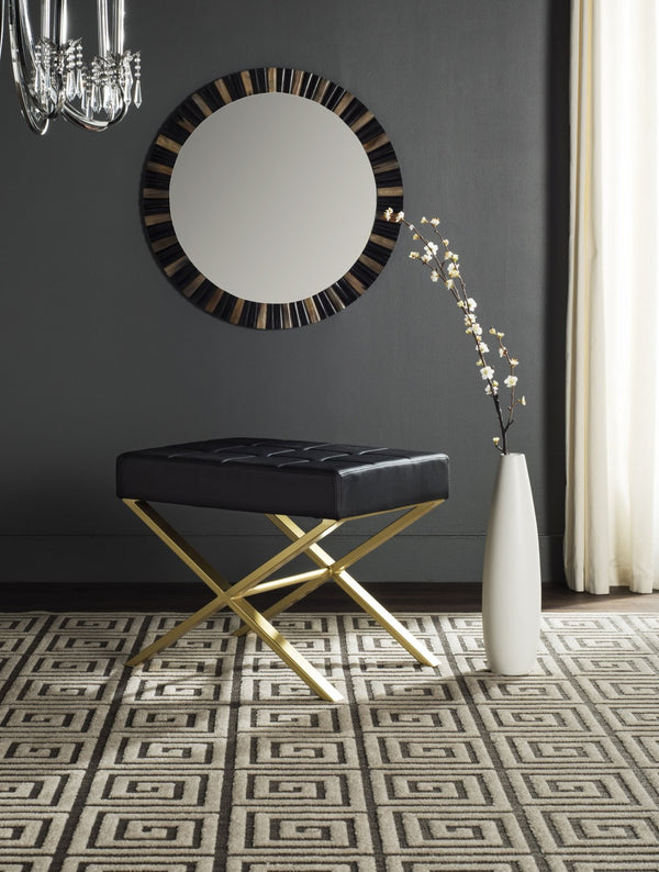 Safavieh Badgley Ottoman - Glamorous Black Pu Leather Accent Seat With Gold-Finish Legs For Chic Spaces FOX2029A