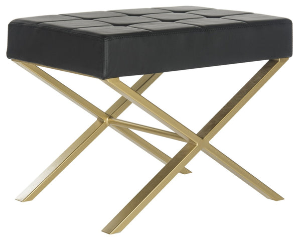 Safavieh Badgley Ottoman - Glamorous Black Pu Leather Accent Seat With Gold-Finish Legs For Chic Spaces FOX2029A