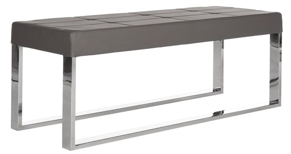 Safavieh Marc Contemporary Grey Bench With Chrome Frame - Elegant Minimalist Seating For Modern Interiors FOX2032B
