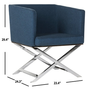 Safavieh Celine Modern Cross-Leg Accent Chair - Plush Upholstered Seat & Polished Frame For Stylish Spaces Navy/Chrome FOX2033A