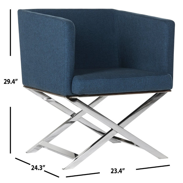 Safavieh Celine Modern Cross-Leg Accent Chair - Plush Upholstered Seat & Polished Frame For Stylish Spaces Navy/Chrome FOX2033A