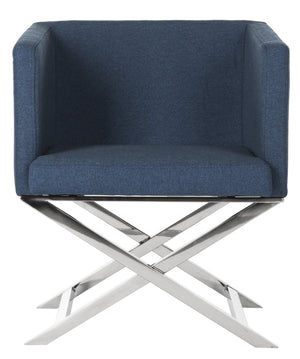 Safavieh Celine Modern Cross-Leg Accent Chair - Plush Upholstered Seat & Polished Frame For Stylish Spaces Navy/Chrome FOX2033A