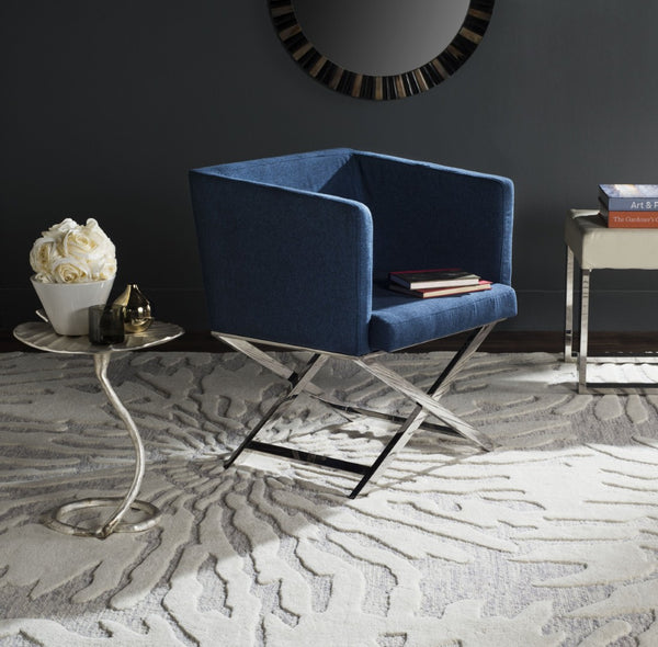 Safavieh Celine Modern Cross-Leg Accent Chair - Plush Upholstered Seat & Polished Frame For Stylish Spaces Navy/Chrome FOX2033A