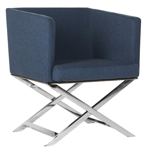 Safavieh Celine Modern Cross-Leg Accent Chair - Plush Upholstered Seat & Polished Frame For Stylish Spaces Navy/Chrome FOX2033A