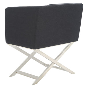 Safavieh Celine Modern Cross-Leg Accent Chair - Plush Upholstered Seat & Polished Frame For Stylish Spaces Black/Chrome FOX2033B