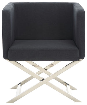 Safavieh Celine Modern Cross-Leg Accent Chair - Plush Upholstered Seat & Polished Frame For Stylish Spaces Black/Chrome FOX2033B