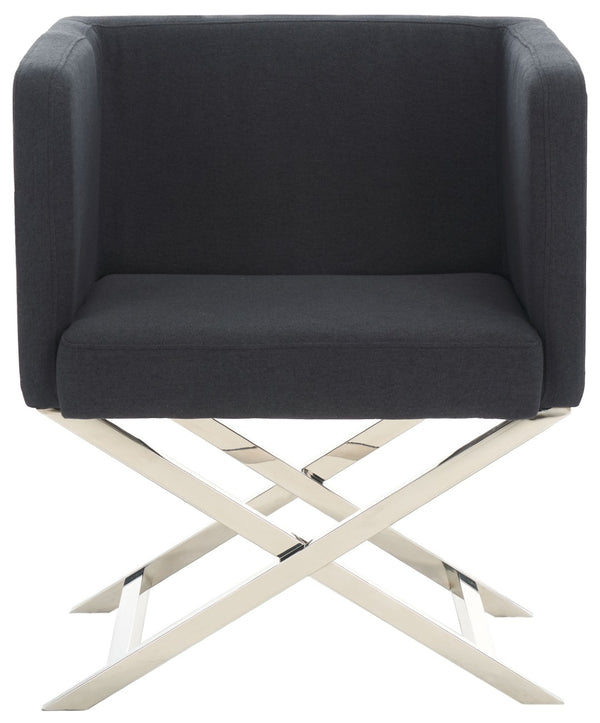 Safavieh Celine Modern Cross-Leg Accent Chair - Plush Upholstered Seat & Polished Frame For Stylish Spaces Black/Chrome FOX2033B