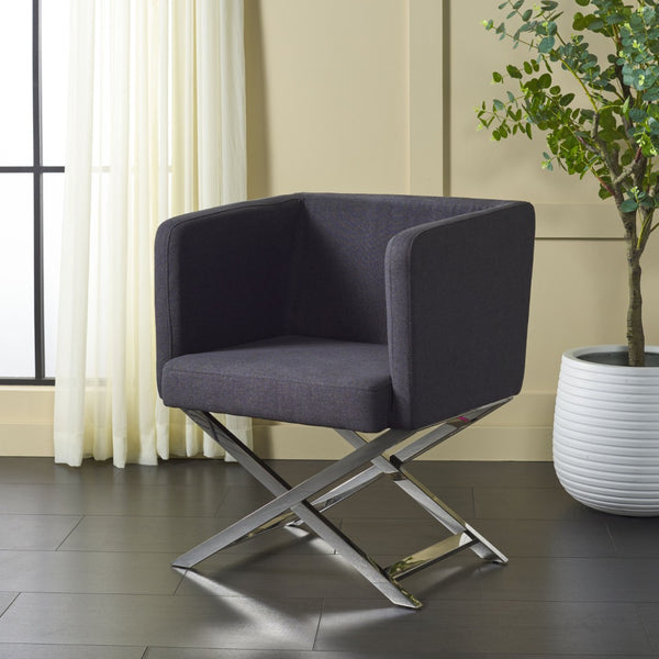 Safavieh Celine Modern Cross-Leg Accent Chair - Plush Upholstered Seat & Polished Frame For Stylish Spaces Black/Chrome FOX2033B