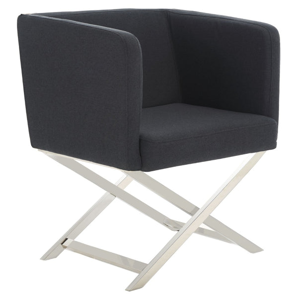 Safavieh Celine Modern Cross-Leg Accent Chair - Plush Upholstered Seat & Polished Frame For Stylish Spaces Black/Chrome FOX2033B